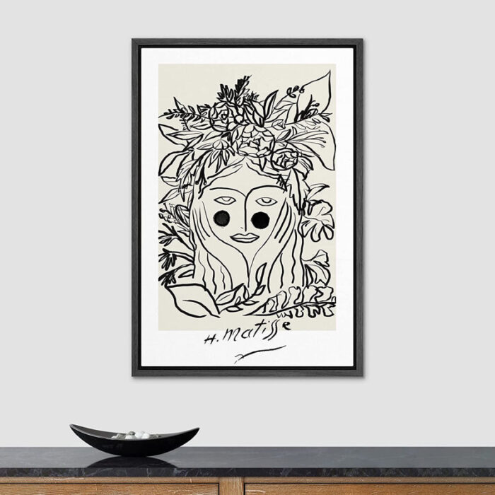 Abstract Black Floral Woman Artwork Modern Wall Art Framed Canvas by Henri Matisse Painting Print - Chic Decora