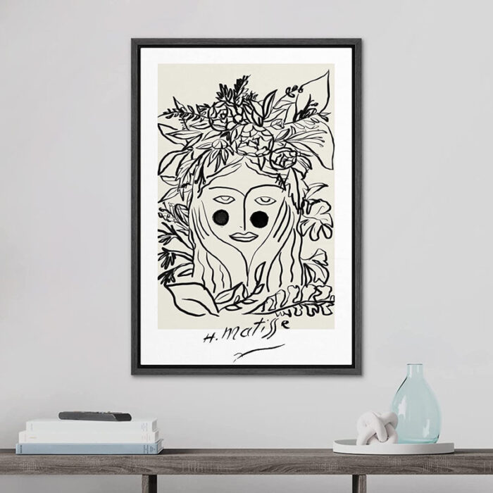 Abstract Black Floral Woman Artwork Modern Wall Art Framed Canvas by Henri Matisse Painting Print - Chic Decora