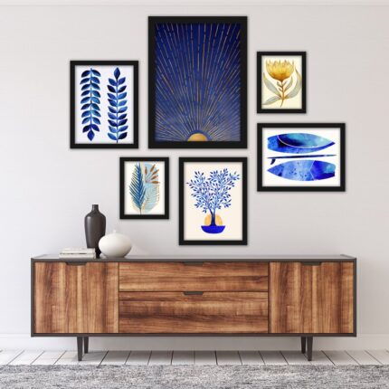 Abstract Framed Coastal Gallery Wall Art On Paper (6 Pieces) - Chic Decora