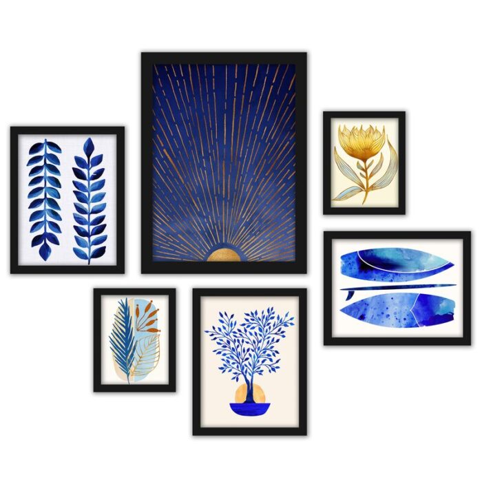 Abstract Framed Coastal Gallery Wall Art On Paper (6 Pieces) - Chic Decora