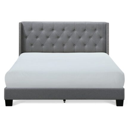 Adler Upholstered Platform Bed with Diamond-Stitched Wingback Headboard - Chic Decora