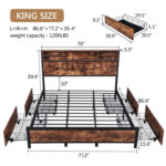 Adriaan Bookcase Storage Bed, King Metal Platform Bed Frame with Headboard and 4 Storage Drawers - Chic Decora