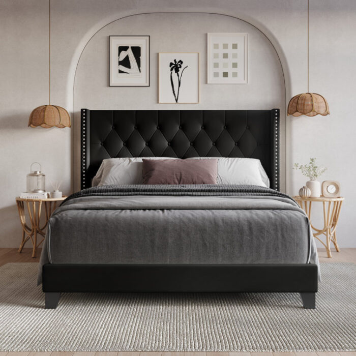 Aireanna Vegan Leather Wingback Bed - Chic Decora