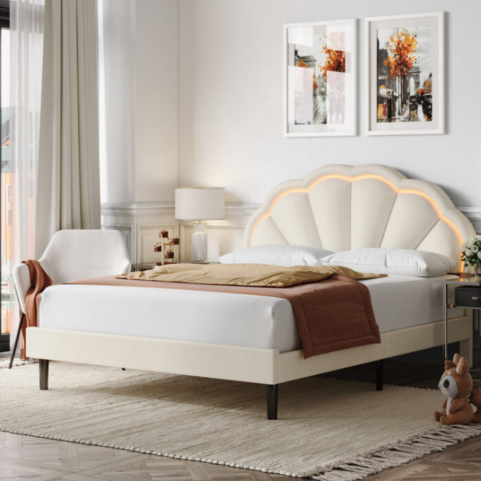 Aisaiah Upholstered LED Platform Bed With Adjustable Headboard, Kids Beds Frame - Chic Decora