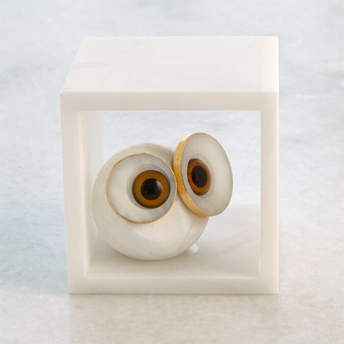 Alabaster Big Eyed Owl in Cube-Sm - Chic Decora