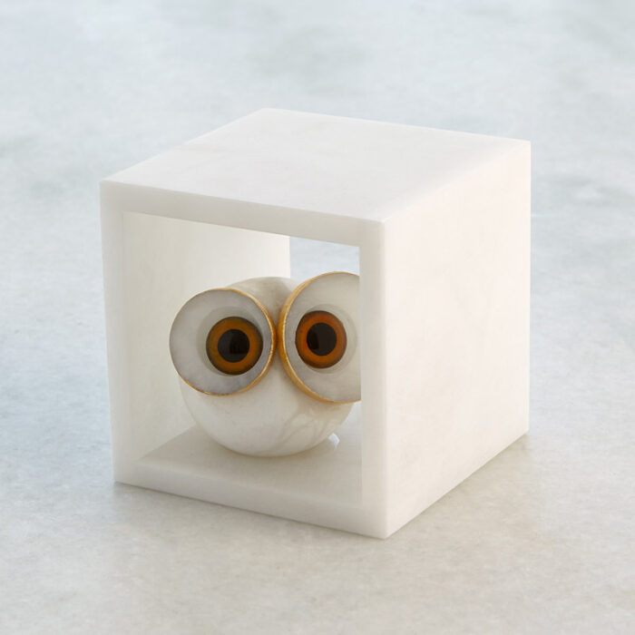 Alabaster Big Eyed Owl in Cube-Sm - Chic Decora