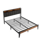 Alaja Queen Size Upholstered Bed Frame with Charging Station and Storage Headboard - Chic Decora