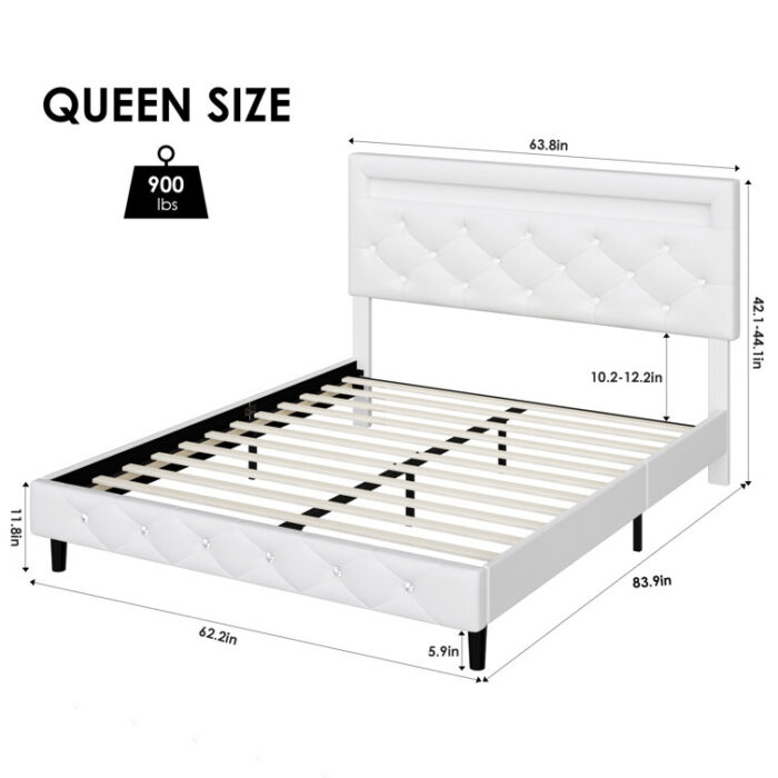 Alanta Tufted Upholstered Platform Bed Frame, LED Bed with Adjustable Headboard - Chic Decora