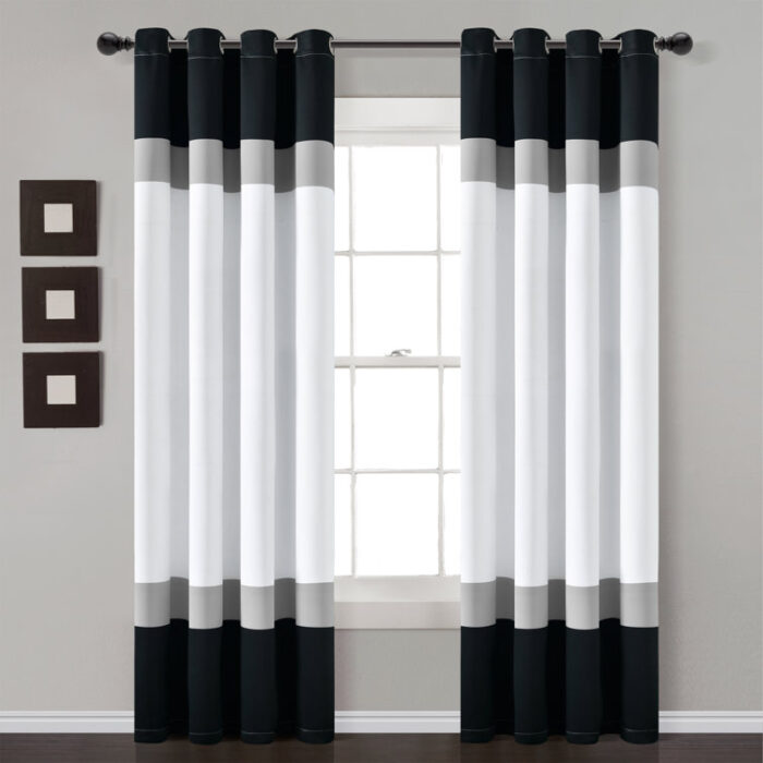 Alexander Color Block Polyester Room Darkening Curtain Pair (Set of 2) - Chic Decora