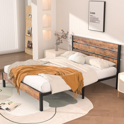 Alicia Platform Bed Frame with Wood Headboard and Footboard No Box Spring Needed - Chic Decora