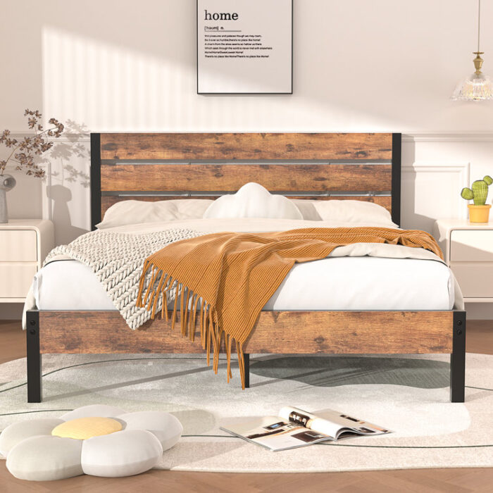 Alicia Platform Bed Frame with Wood Headboard and Footboard No Box Spring Needed - Chic Decora