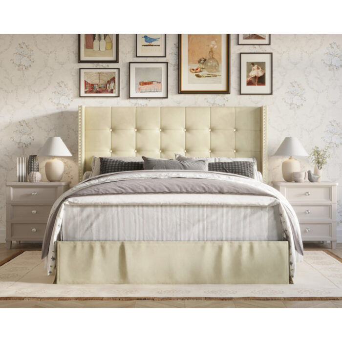 Aliviana Upholstered Wingback Bed - Chic Decora