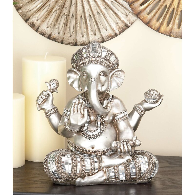 Allisonia Polystone Meditating Ganesh Sculpture with Engraved Carvings and Relief Detailing - Chic Decora