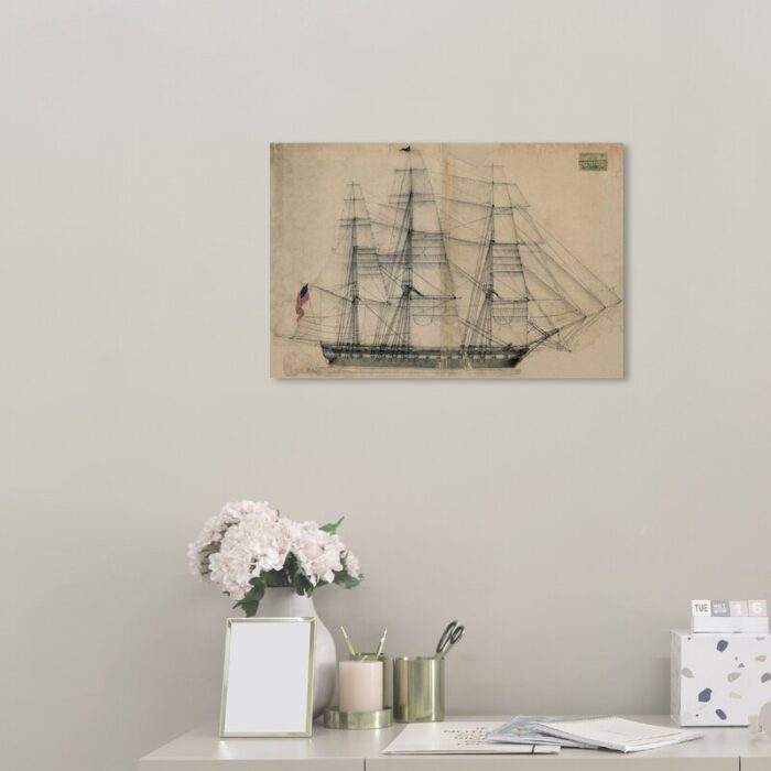 Almeda ” Nautical And Coastal USS Constitution Sail Plan 1817, Cabin / Lodge Brown ” by Oliver Gal - Chic Decora