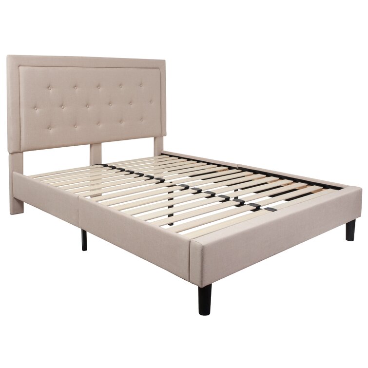 Aluino Panel Button Tufted Upholstered Platform Bed Frame – No Box Spring Required - Chic Decora