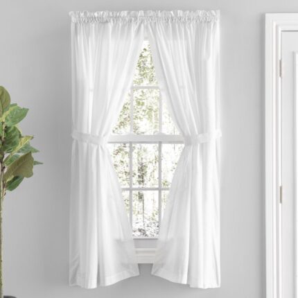 Alverson Premium 100% Cotton Solid Hemstitch Semi-Sheer Rod Pocket Curtain Panels with Tie-Backs (Set of 2) - Chic Decora