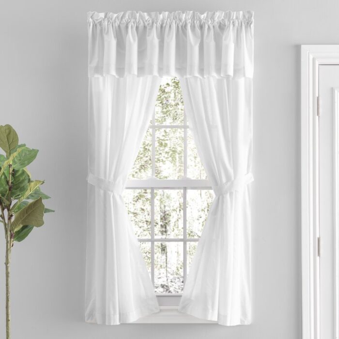 Alverson Premium 100% Cotton Solid Hemstitch Semi-Sheer Rod Pocket Curtain Panels with Tie-Backs (Set of 2) - Chic Decora