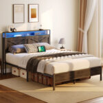 Alverstone Metal Bed Frame with Headboard and Charging Station - Chic Decora