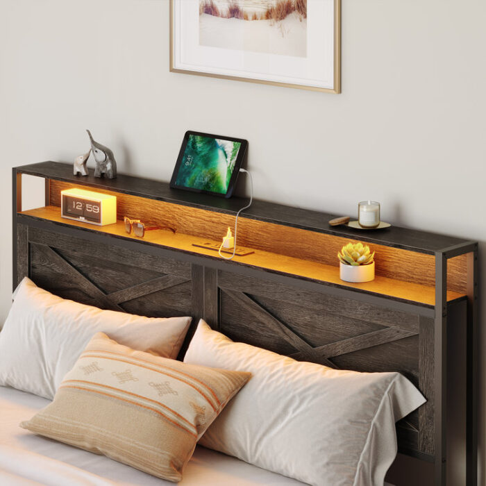 Alverstone Metal Bed Frame with Headboard and Charging Station - Chic Decora