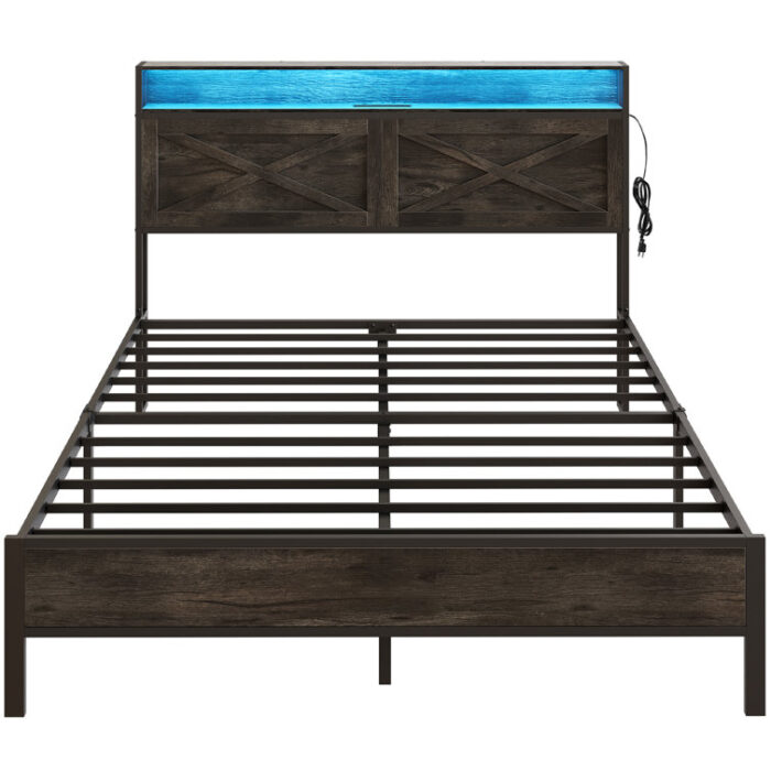 Alverstone Metal Bed Frame with Headboard and Charging Station - Chic Decora