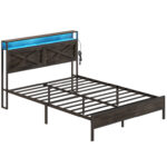 Alverstone Metal Bed Frame with Headboard and Charging Station - Chic Decora