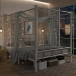 Amanjeet Metal Canopy Bed with Headboard and Footboard White - Chic Decora