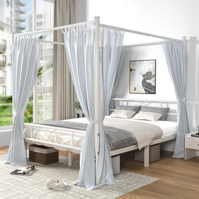 Amanjeet Metal Canopy Bed with Headboard and Footboard White - Chic Decora