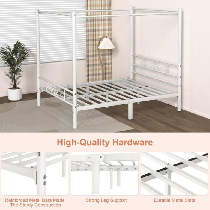 Amanjeet Metal Canopy Bed with Headboard and Footboard White - Chic Decora