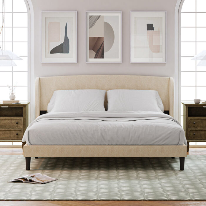 Amati Upholstered Wingback Platform Bed - Chic Decora