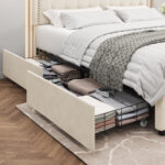 Ambir Upholstered Storage Bed with 4 Drawers, Platform Bed Frame with Adjustable Tufted Headboard - Chic Decora