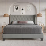 Ameire Upholstered Wingback Bed - Chic Decora