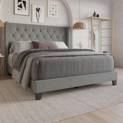 Ameire Upholstered Wingback Bed - Chic Decora