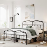 Amylia Double Wave Headboard and Footboard Heavy Duty Anti-sway 14in High Steel Tube Iron Bed with Storage - Chic Decora