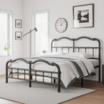 Amylia Double Wave Headboard and Footboard Heavy Duty Anti-sway 14in High Steel Tube Iron Bed with Storage - Chic Decora