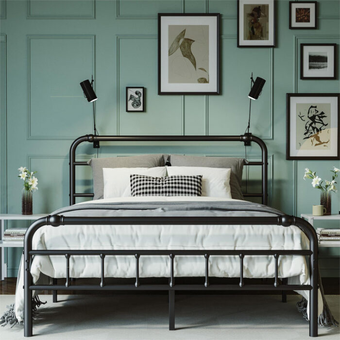 Amylia Heavy Duty Anti-sway 14-inch Steel Tube Iron Bed with Decorative Ball 40 Headboard - Chic Decora