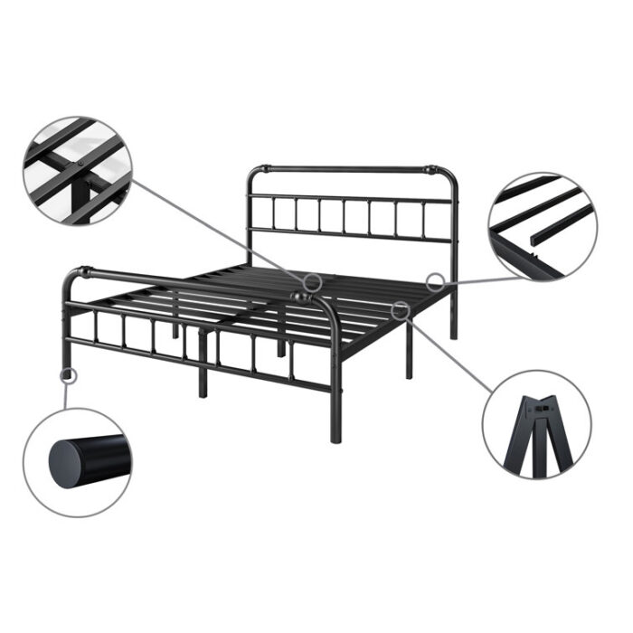 Amylia Heavy Duty Anti-sway 14-inch Steel Tube Iron Bed with Decorative Ball 40 Headboard - Chic Decora