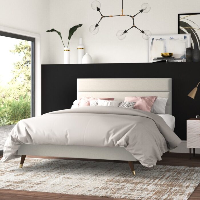 Anchoretta Mid Century Modern Upholstered Bed Frame, Tufted Headboard, No Box Spring Needed - Chic Decora