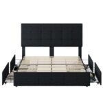 Andam Linen Upholstered Standard Bed, 4 Drawer Storage Platform Bed - Chic Decora