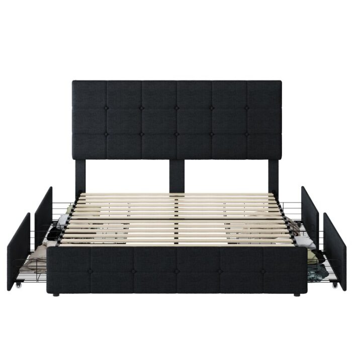 Andam Linen Upholstered Standard Bed, 4 Drawer Storage Platform Bed - Chic Decora