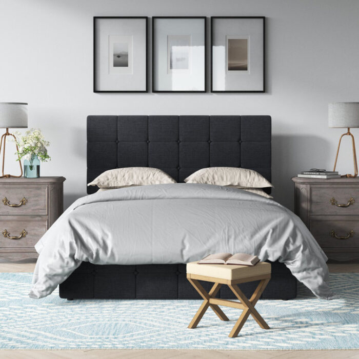 Andam Linen Upholstered Standard Bed, 4 Drawer Storage Platform Bed - Chic Decora