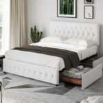 Andam PU Upholstered 4 Drawer Storage Platform Bed Frame with Tufted Adjustable Headboard - Chic Decora