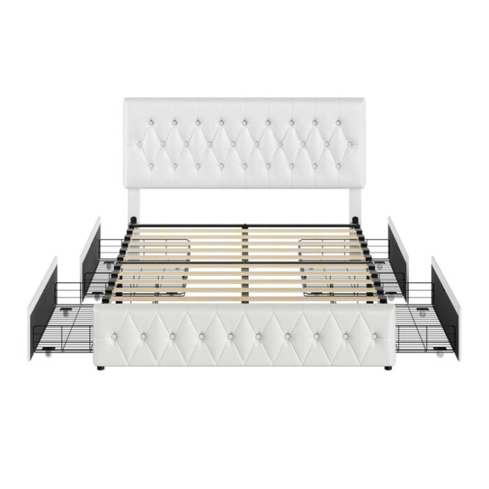 Andam PU Upholstered 4 Drawer Storage Platform Bed Frame with Tufted Adjustable Headboard - Chic Decora