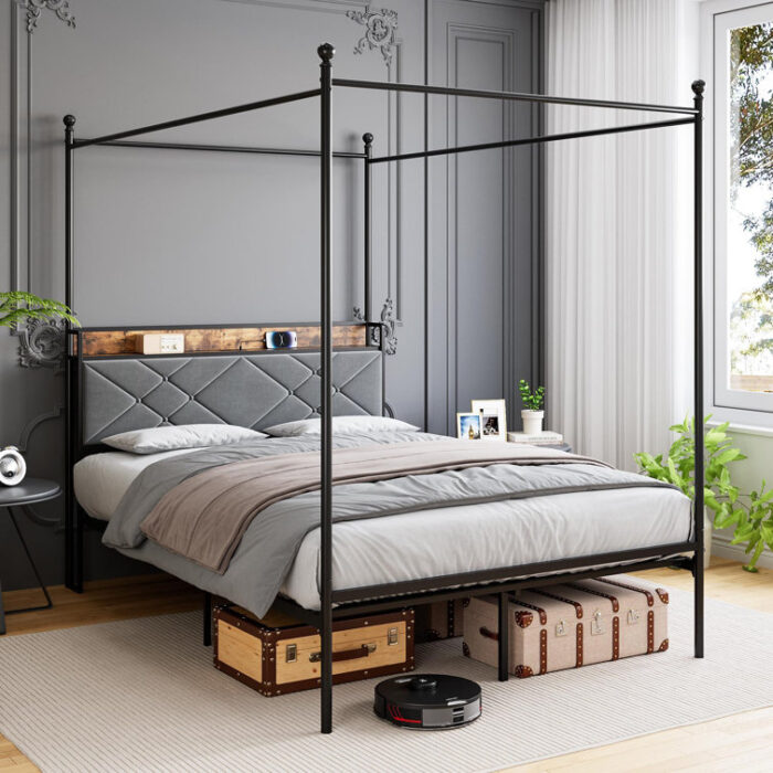 Aneres Upholstered Metal Slat Bed - Chic Decora