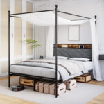 Aneres Upholstered Metal Slat Bed - Chic Decora