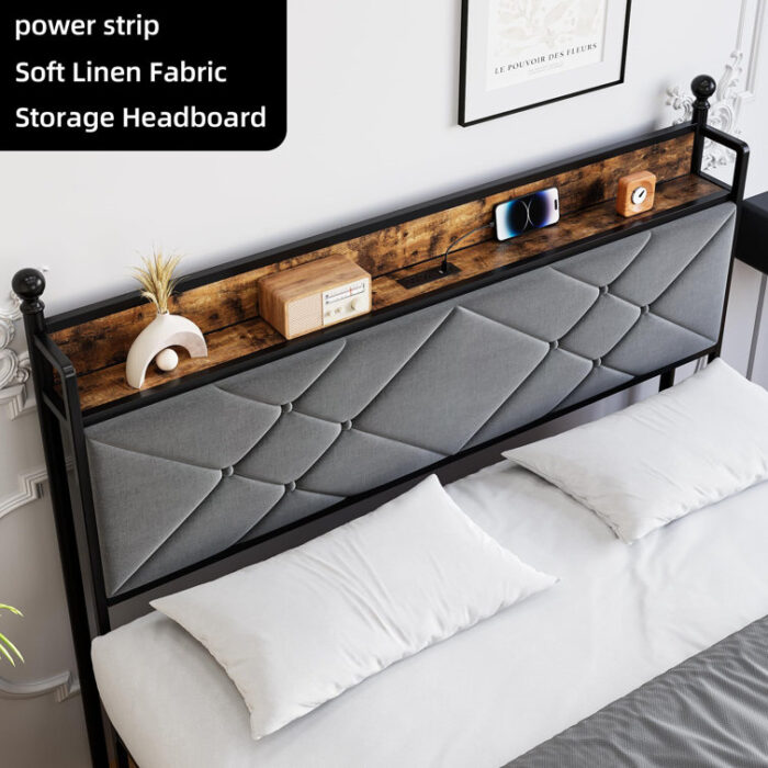 Aneres Upholstered Metal Slat Bed - Chic Decora