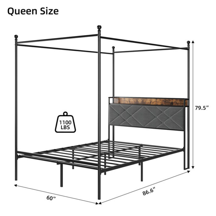 Aneres Upholstered Metal Slat Bed - Chic Decora