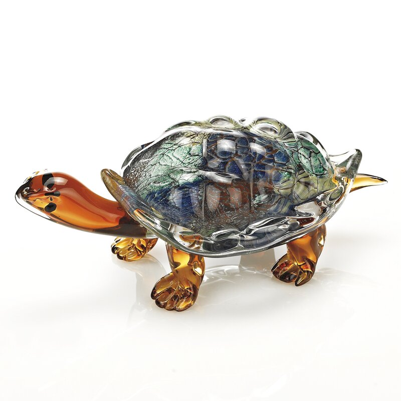 Angelita 7″ Clear Brown and Green Murano Glass Turtle Figurine Tabletop Sculpture - Chic Decora