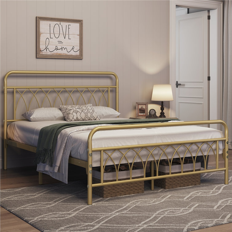 Angenette Steel Bed Frame Metal Platform Bed with Petal Accented Headboard/Footboard - Chic Decora