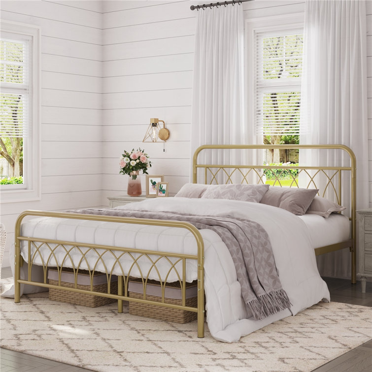 Angenette Steel Bed Frame Metal Platform Bed with Petal Accented Headboard/Footboard - Chic Decora