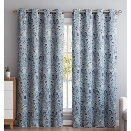 Evelyn Medallion Polyester Room Darkening Curtain Pair (Set of 2) - Chic Decora